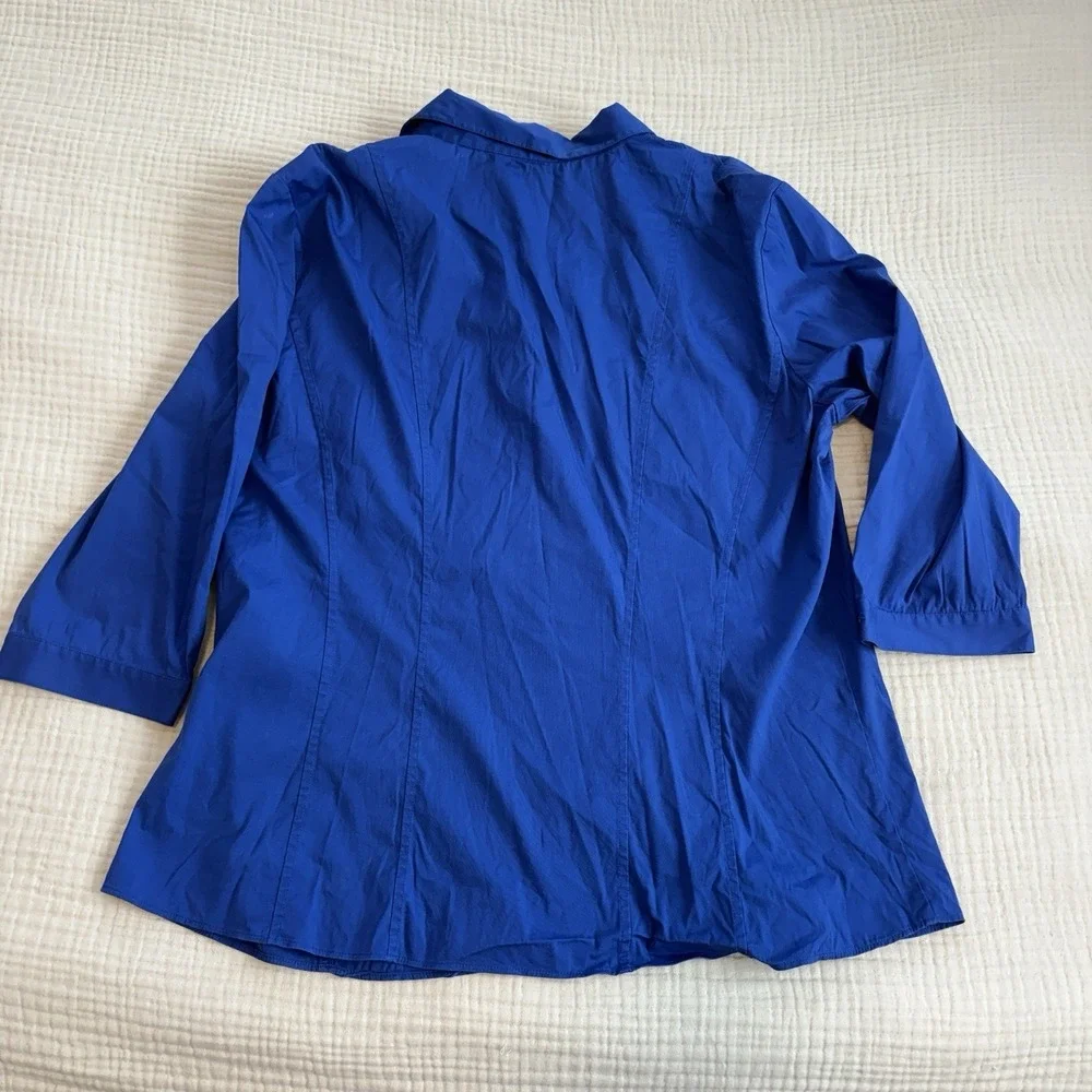 Lafayette 148 New York Shirt Womens 14 Blue Button Front Short Sleeve Career - Picture 5 of 10